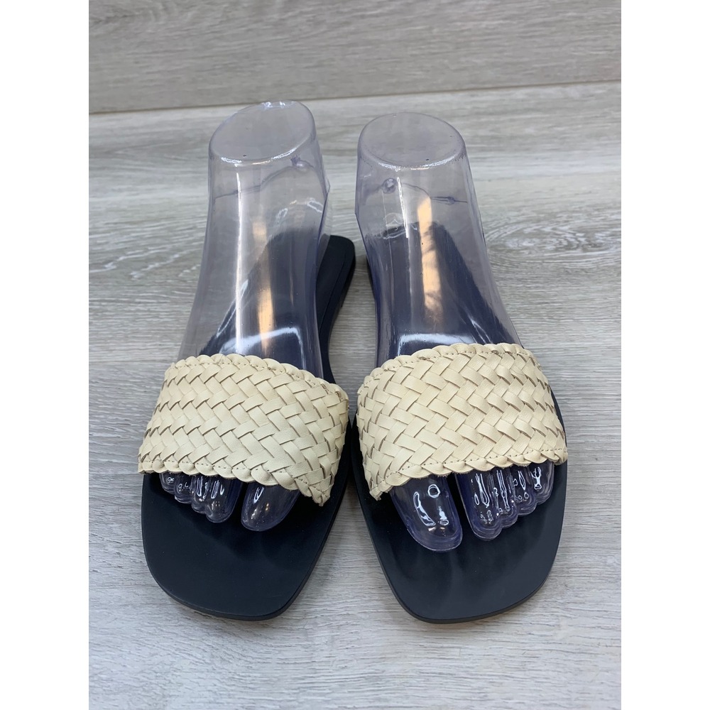 Madewell The Kiera Women's Sandals Woven Slide Cream Black Leather 7.5 Shoes - Picture 2 of 10